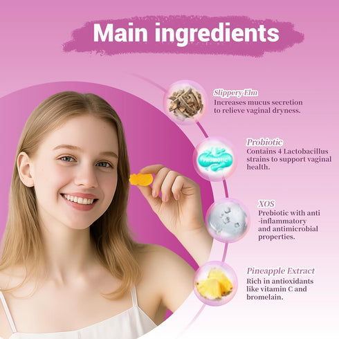 Lunivox Gummies Immune 60 Count Her Juicy Feminine Probiotics for Women, with Prebiotics & Slippery Elm - Promotes pH