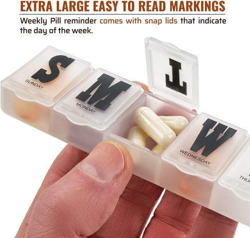 Pack 2 Weekly Pill Organizer - of - Pill Planner to Separate Pills & Vitamins Each Week, Medication Reminder Daily