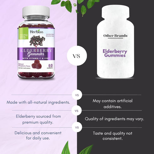 Herbion Naturals Elderberry Gummies with Vitamin C & Zinc, 60 Count for Immune Support
