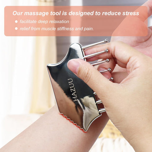 HAZUU Portable Stainless Steel Scalp Massager - Guasha Scraping Tool for Head, Neck, Shoulders, Legs & Arms - Ideal