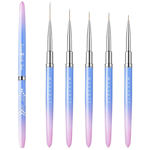 Makartt Nail Art Brush Set, 5pcs Liner Brush for Nails, Thin Nail Art Design Brush with Caps for Gel Polish Painting