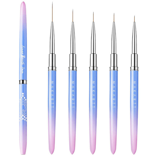 Makartt Nail Art Brush Set, 5pcs Liner Brush for Nails, Thin Nail Art Design Brush with Caps for Gel Polish Painting