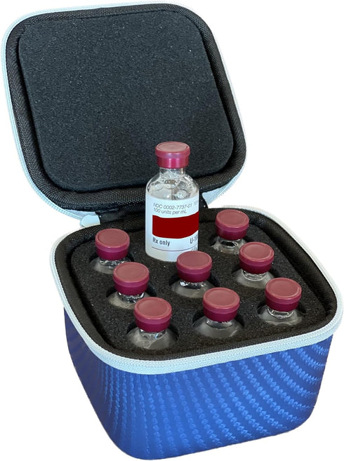 Insulin Fridge Holder Storage Case Organizer - Fits Standard 10ml U-100 Vials, Safe and Secure Vial Protector (Blue)