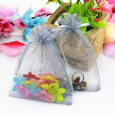 Wudygirl 100pcs Sheer Grey Organza Bags 5 x 7 Inch - Drawstring Transparent Jewelry Pouches for Party Favors