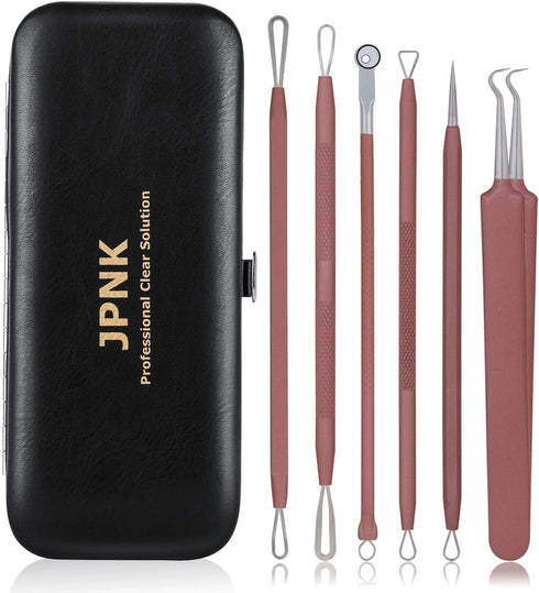 JPNK Blackhead Remover Tool Kit, 6 Pcs Comedones Extractor for Blemish Removal with Leather Bag (Pink)