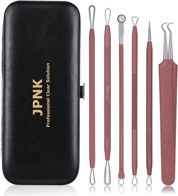 JPNK Blackhead Remover Tool Kit, 6 Pcs Comedones Extractor for Blemish Removal with Leather Bag (Pink)
