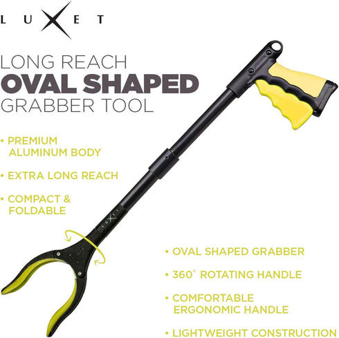 Grabber Reacher Tool, 19 Inch Long Foldable Pick Up Stick, Heavy Duty Trash Picker with Magnetic Tip, Yellow
