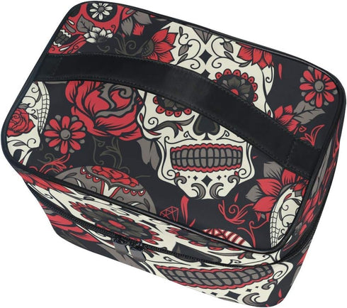 Travel Cosmetic Bag Pouch Case Organizer for Women - Color Sugar Skull