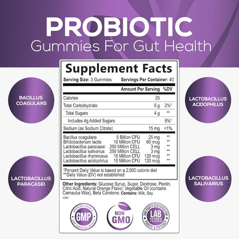 Probiotic Gummies for Digestive Health, Daily Probiotics for Women & Men, 5 Billion CFUs, Nature's Pro Biotics Gummy for Immune Support, Digestive Nutritional Supplements, Orange Flavor - 120 Gummies