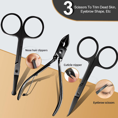 RedFlow Manicure Set 30 in 1 Nail Clipper Set, Fingernail & Toenail Clippers, Travel Manicure Kit (A-Black)