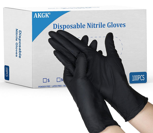 akgk 100 Pcs Disposable Black Nitrile Gloves, 4 Mil X-Large, Powder-Free Cleaning Gloves