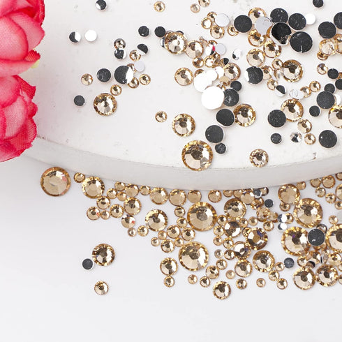 Canvalite 1500PCS Champagne Rhinestones, Flat Back Gems with Tweezers and Dotting Pen for Nail Art and Crafts