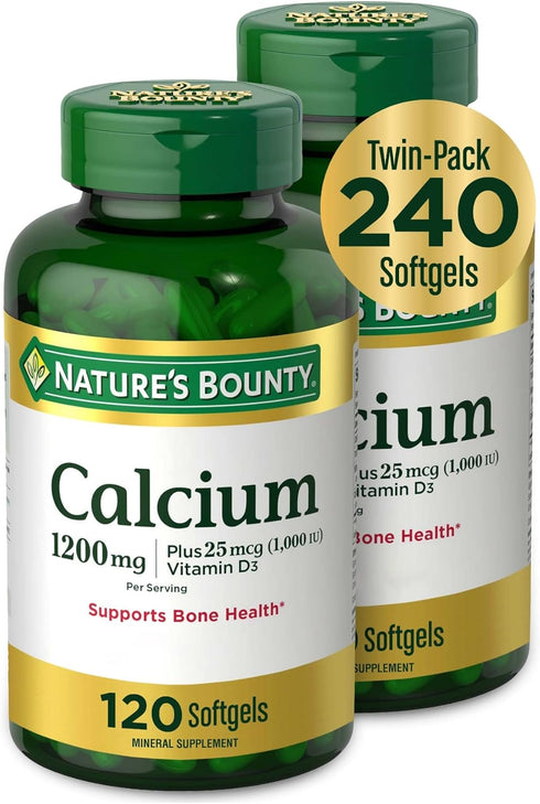 Nature's Bounty Calcium Plus 1000 IU Vitamin D3 - 120 Softgels (2-Pack) for Immune Support & Bone Health