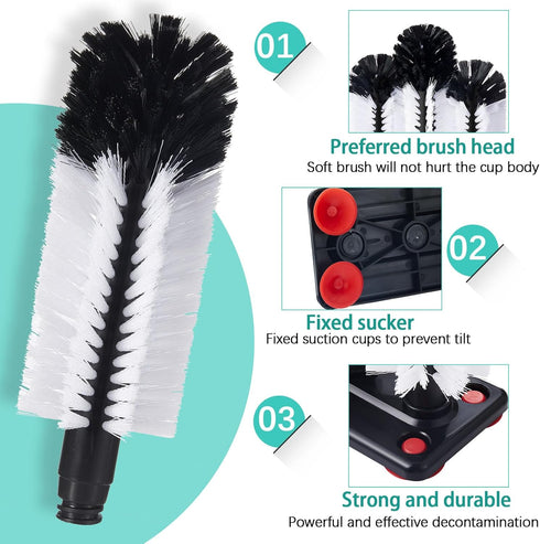 Havawish 1 Pack 3 Water Bottle Cleaning Brush with Suction Base, Head Bristle Bar Glass Washer for Sink, Washer Brush