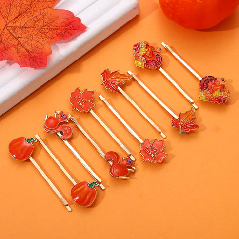 Thanksgiving Fall Hair Clips for Women, Cute Enamel Pumpkin Maple Leaf Turkey Hairpins, Autumn Holiday Accessories