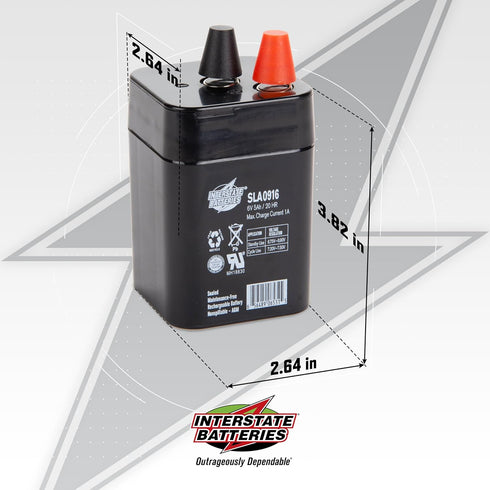 Interstate Batteries 6V 5AH (SLA0916) Sealed Lead Acid (SLA) Battery - Spring Terminals