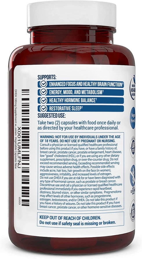 DHEA 100mg Supplement with Pregnenolone 60mg - Supports Hormone Balance, Energy, Mood, Healthy Aging