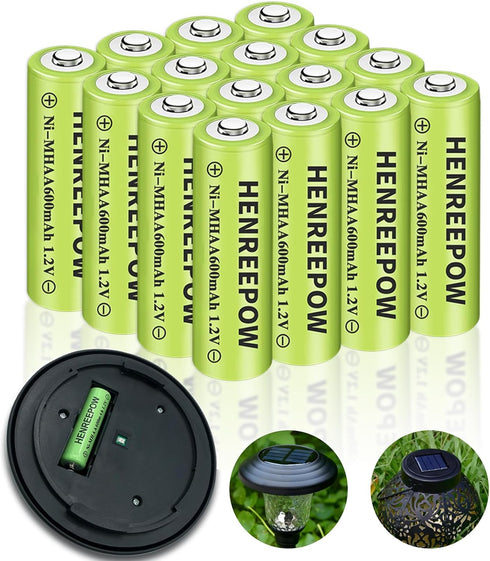 Henreepow Ni-MH Rechargeable AA Battery, 1.2V High-Capacity Battery for Garden Landscaping Solar Lights