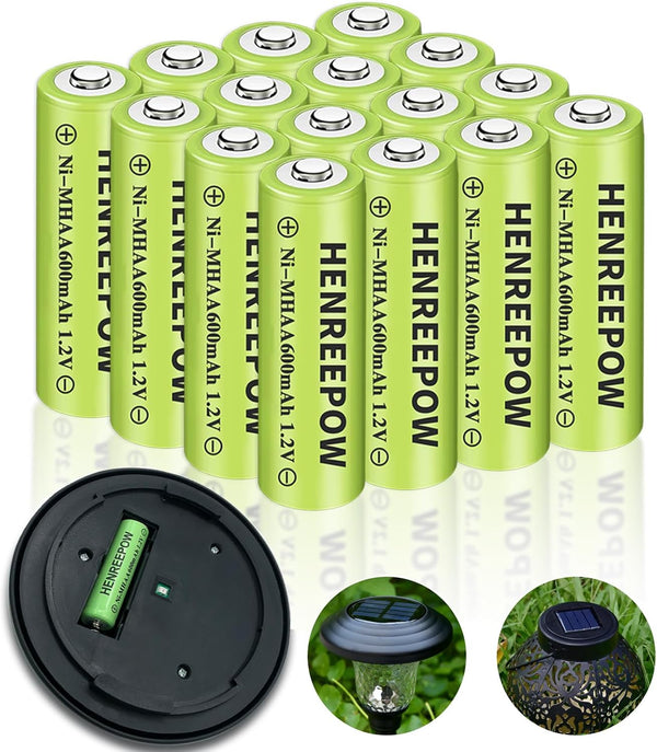 Henreepow Ni-MH Rechargeable AA Battery, 1.2V High-Capacity Battery for Garden Landscaping Solar Lights