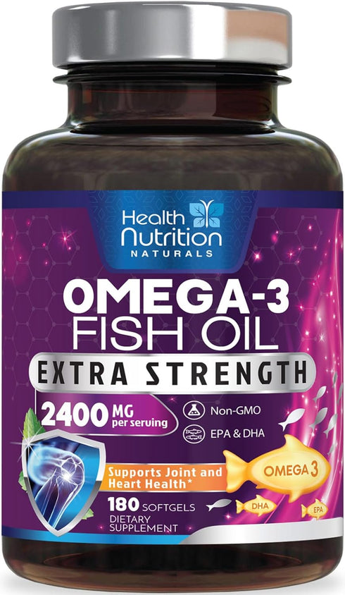 Fish Oil 2400 mg Triple Strength Omega-3 Supplement - Natural Support for Immune, Heart & Brain Health - Wild Caught,