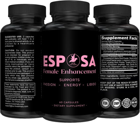 Esposa Female Libido Booster for Women – Natural Enhancement Pills with Horny Goat Weed, 60 Capsules