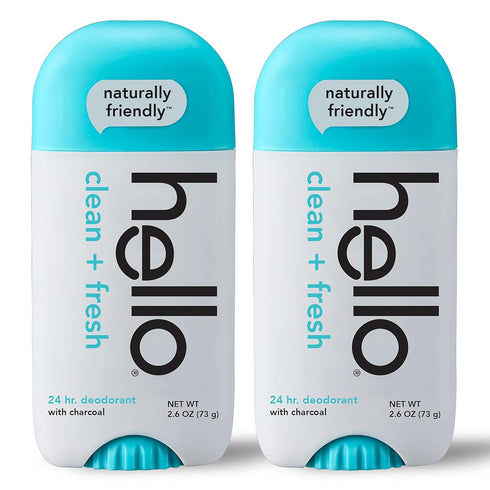 hello Activated Charcoal Deodorant, Fresh and Clean, Aluminum Free, 2.6 Ounce, 2 Pack, 24 Hour Odor Protection