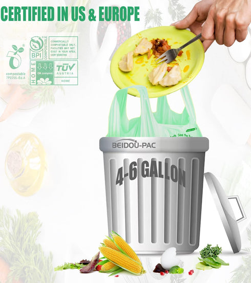 4-6 Gallon Compostable Trash Bags, 75 Count, Sturdy Biodegradable Garbage Bags with Handle