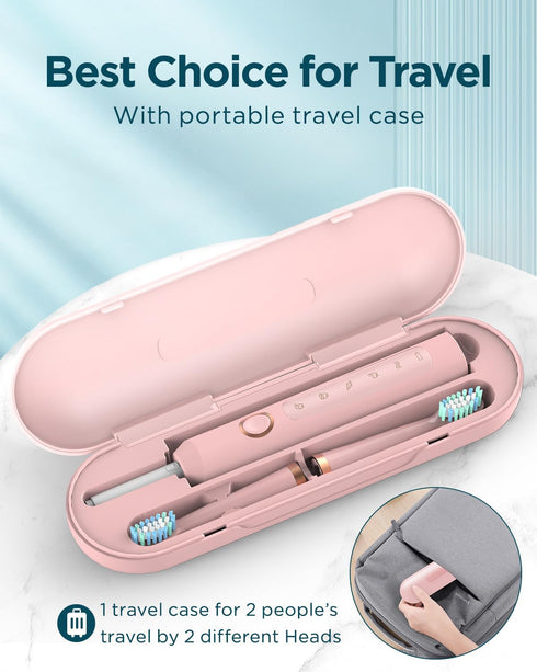 Rtauys M5 Sonic Electric Toothbrush for Adults, Rechargeable with 8 Brush Heads & Travel Case, Pink
