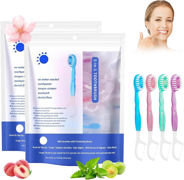 YEAfEAti 5 in 1 Toothbrush & Floss, 26Pcs mini toothbrushes with Toothpaste, All