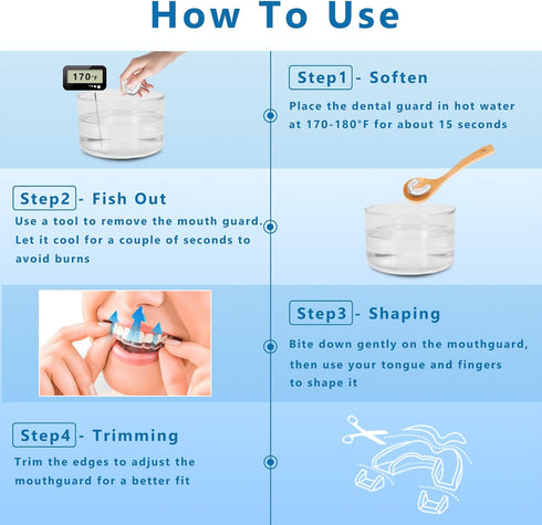 Mouth Guard for Teeth Grinding at Night, Reusable Bite Guard, 4 Pcs in 2 Sizes
