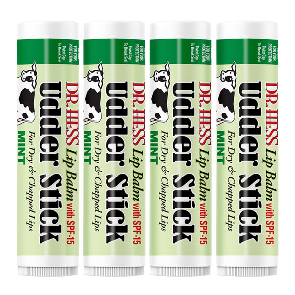 Original Udder Stick SPF Lip Balm, Mint Flavor, 4 Pack, Total Lip Care with Jojoba, Beeswax & Shea Butter