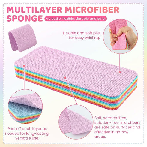 Houseen 12-Layer Tearable Microfiber Sponge Rag - Super Absorbent Reusable Cleaning Cloth with Rainbow Colors