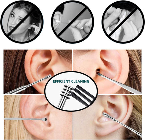 Ear Wax Removal Kit for Adults and Kids, One-Piece Ear Picker Design, Ear Cleansing Brush with Storage Box (White)