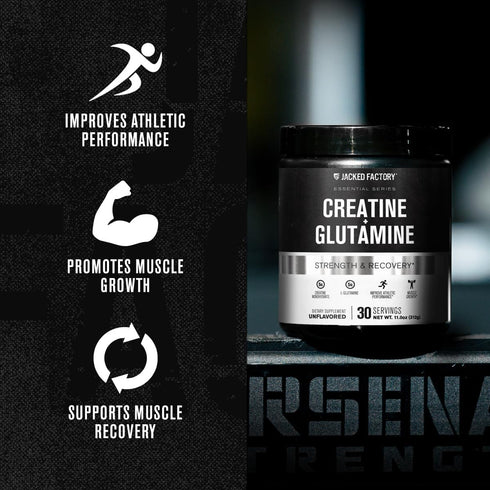 Creatine + Glutamine Supplement for Muscle Recovery & Growth, 30 Servings, Unflavored