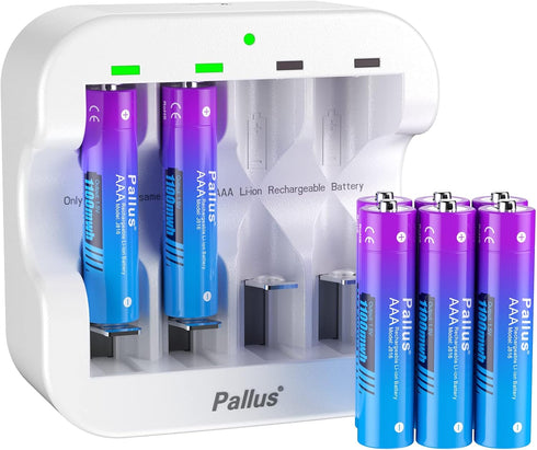 Pallus AAA Lithium Rechargeable Batteries - 8 Pack 1100mWh Rechargeable AAA Batteries, Triple