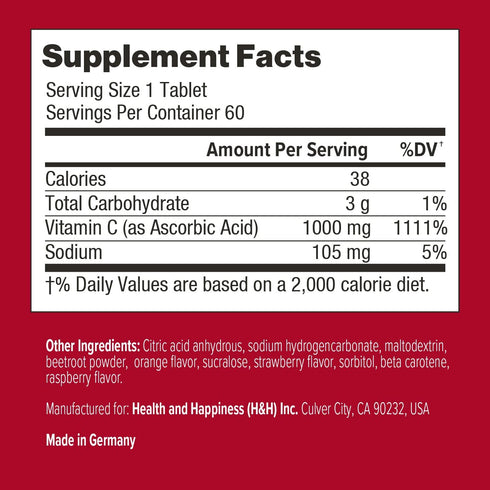 Swisse Effervescent Vitamin C 1000mg - Dissolvable Vitamin C Powder Tablets for Immune Support, 60 Tablets