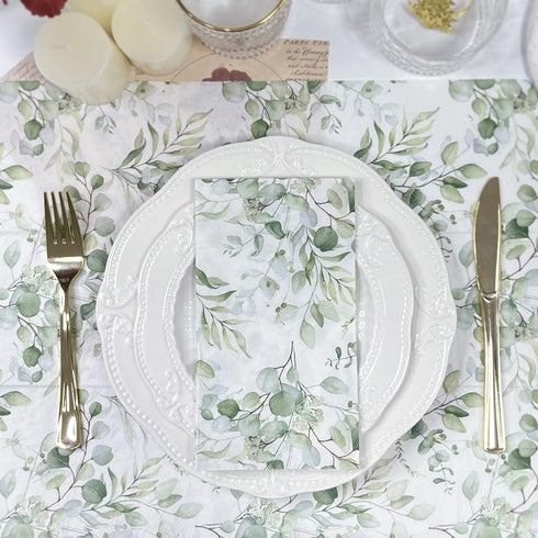 zjdbset 100Pcs Disposable Greenery Guest Napkins Paper Disposable Hand Towels Green Leaves Decorative Paper Dinner Hand