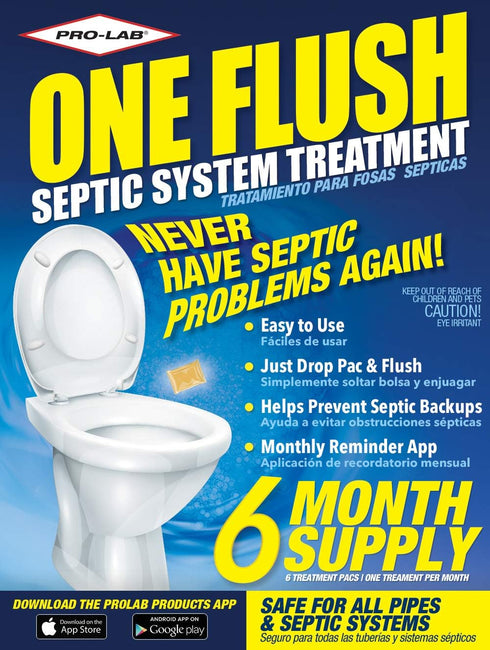 ONE FLUSH Septic Tank Treatment Packets, 6-Month Supply of Easy-Flush Bacteria & Enzyme Packets