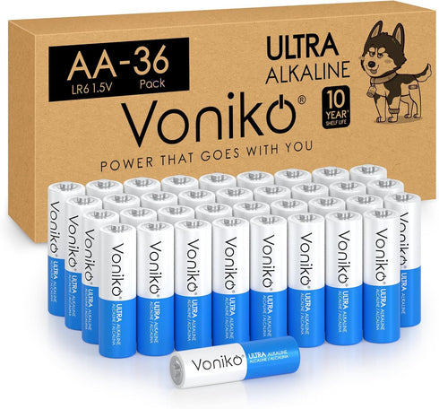 Voniko Premium Grade AA Batteries - 36 Pack - Ultra Long-Lasting Alkaline Double A Battery, Leakproof 1.5V