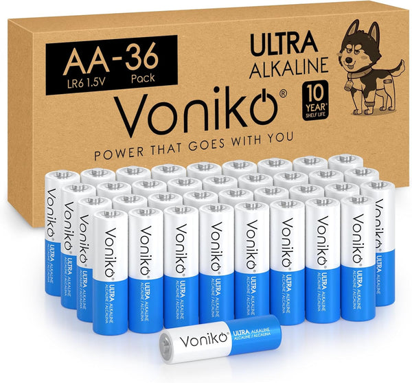 Voniko Premium Grade AA Batteries - 36 Pack - Ultra Long-Lasting Alkaline Double A Battery, Leakproof 1.5V