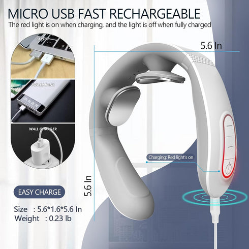 INSHUEY Neck Massager for Pain Relief with Heat Portable Electric Pulse Deep Tissue Trigger Point Cervical Massager