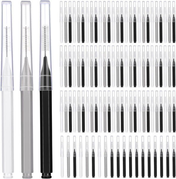 Patelai 100 Pieces Braces Brush for Cleaner Interdental Brush Toothpick, Dental Hygiene Flosser Tool (Black, White,