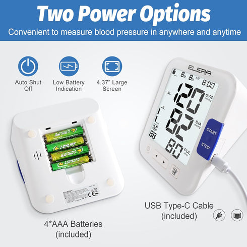 Large Screen Blood Pressure Monitor, ELERA Extra Large Cuff 13-21" BP Machine for Home Use