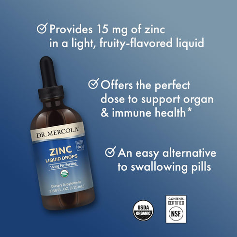 Dr. Mercola Zinc Liquid Drops, 3.88 Fl. Oz. (115 mL), 3-Pack, Dietary Supplement, Immune Support & Cognitive Function