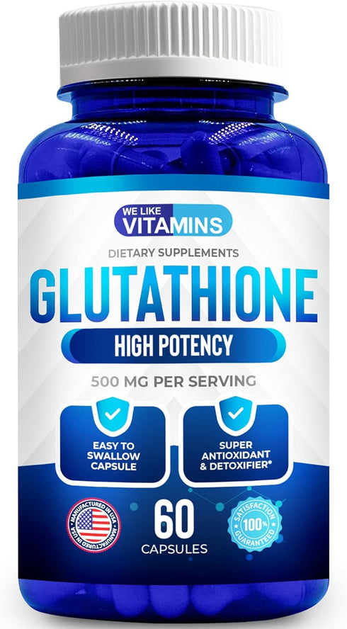 We Like Vitamins Glutathione 500mg Per Serving - 60 Glutathione Capsules, Highly Bioavailable Reduced Glutathione