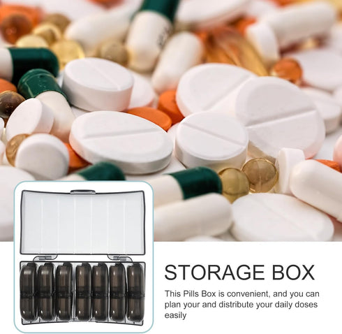 LOLIPPYY 7-Day Weekly Portable Medicine Organizer Box with Black Grid Case, Compact Detachable Pill Holder for Daily