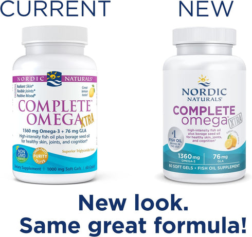 Nordic Naturals Complete Omega Xtra - 60 Soft Gels, 1360 mg Omega-3 + 76 mg GLA for Healthy Skin