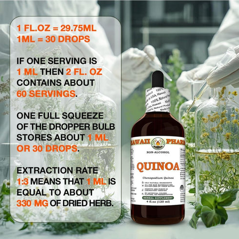 Hawaii Pharm 2 fl.oz Quinoa (Chenopodium Quinoa) Dry Seed Glycerite, All Natural, Vegan, Lab Tested Alcohol-Free Liquid