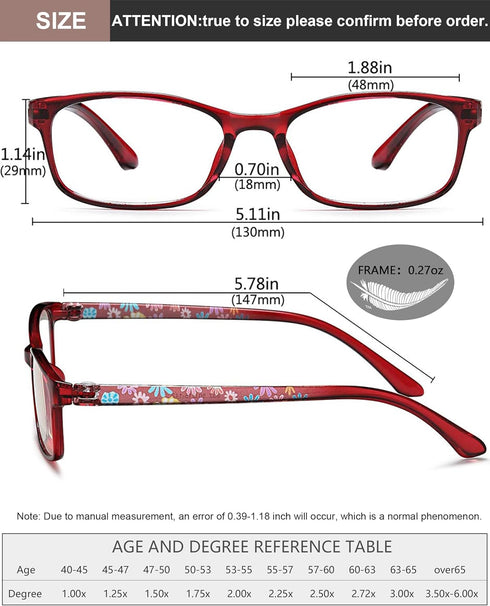 EYEURL Lightweight Flexible Reading Glasses for Women, 2 Pack Blue Light Blocking +3.50 Magnification