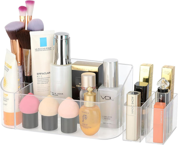Clear Makeup Tray Holder Organizer, Small Cosmetic Display Case for Vanity Bathroom Countertop - Clear